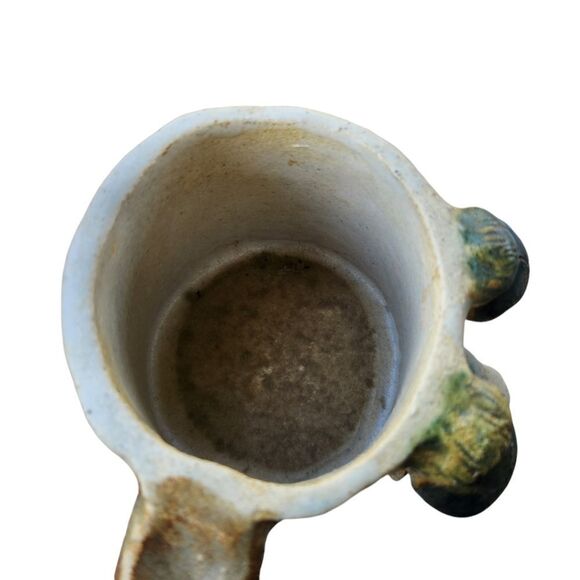 Ugly Face Pottery Mug Big Eyeballs Clay Coffee cup Brown Tan Beige Vintage Heavy - Picture 9 of 10